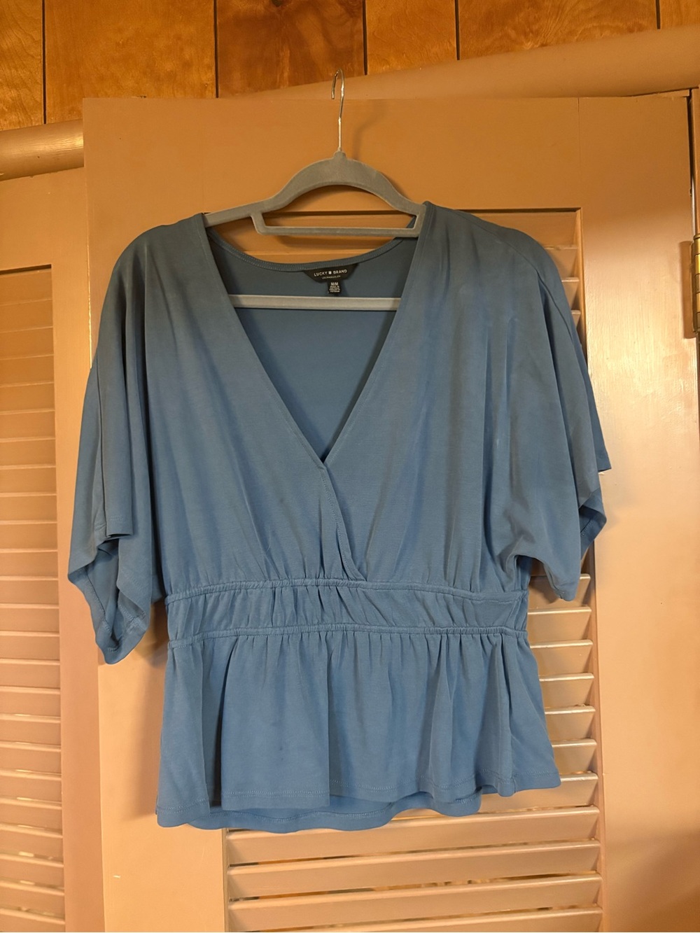 Lucky Brand Dusty Blue V-Neck Peplum Blouse